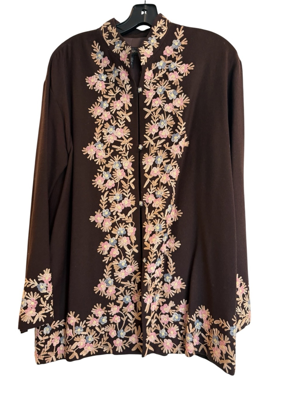Banana Republic Brown Tunic with Pink & Cream Floral Embroidery